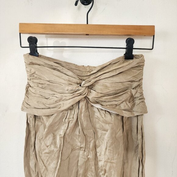 Burberry Gold Strapless Dress Size 4 Back Zip Solid Wrap Front - Picture 2 of 10